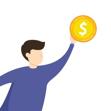 İş adamı vektörü. Metin için boş alan. Altın sikke vektörü.