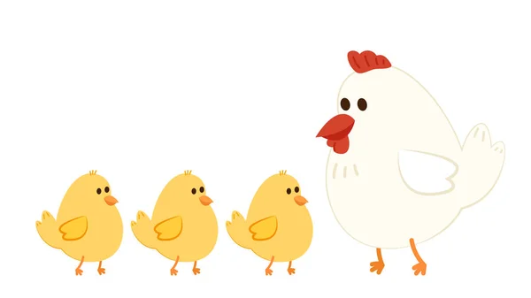 Chick Und Henne Cartoon Vektor Charaktergestaltung — Stockvektor