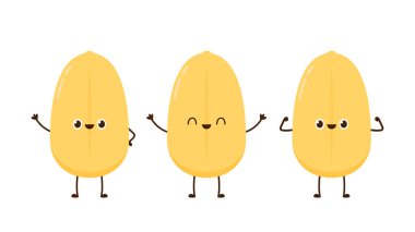 Pirinç karakter tasarımı. Beyaz arka planda pirinç vektörü. pirinç tohumu.