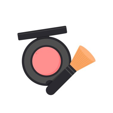 Elindeki allık, yanak fırçası. Elinde allık, beyaz arkaplanda yanak fırçası.