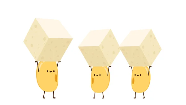 Soya fasulyesi vektörü. Soya fasulyesi karakter tasarımı. Soya fasulyesi ve tofu vektörü.