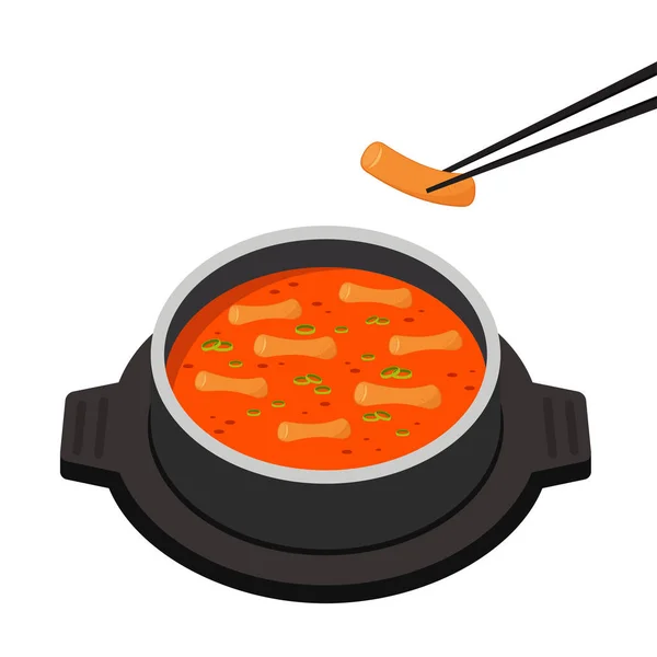 Vector Fideos Tteokbokki Tteokbokki Comida Coreana Cuenco Coreano Sobre Fondo — Vector de stock