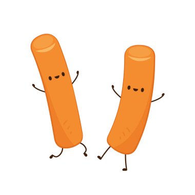 Tteokbokki noodle vektörü. Tteokbokki karakter tasarımı. Baharatlı pirinç keki..