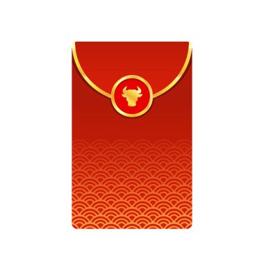 Çin ödülü. Kırmızı kağıt paketi. Zarf vektörü. Öküz Yılı. Kırmızı paket.