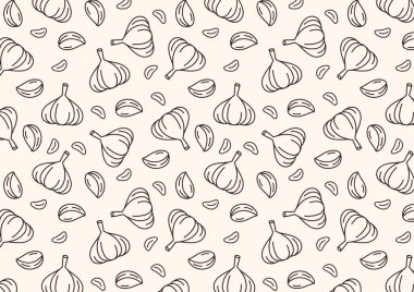 Sarımsak desenli duvar kağıdı. Sarımsak vektörü. Duvar kağıdı. Sarımsak sembolü vektörü.