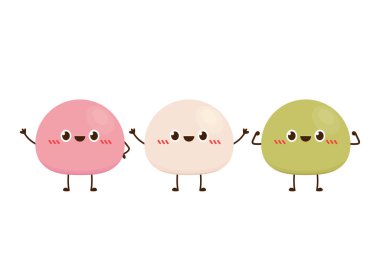 Mochi karakter tasarımı. Duvar kağıdı. Metin için boş alan. Mochi vektörü.