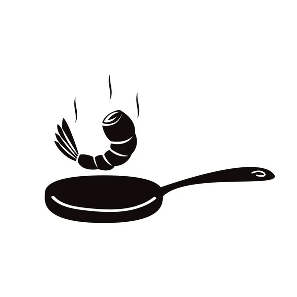 Shrimp Doodle Symbol Shrimp Logo Design Garnelen Auf Einem Pan — Stockvektor