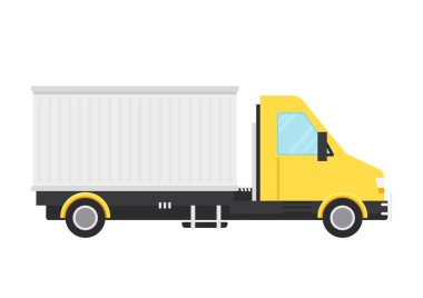 Küçük kamyon çizgi film vektörü. Beyaz arkaplanda küçük bir kamyon.