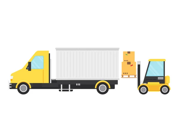 Delivery Vehicles Box Cartoon Vector Forklift Cartoon Vector Forklift White — Stockový vektor