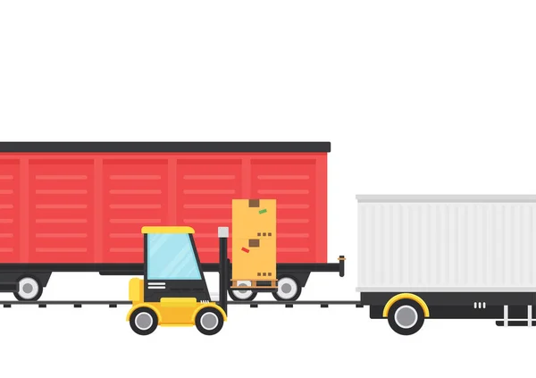 Rail Freight Transport Vector Container Vector Truck Forklift Vector Forklift — Stockový vektor