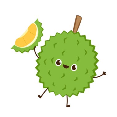 Durian karakter tasarımı. Durian beyaz arka planda. Durian çizgi film vektörü.
