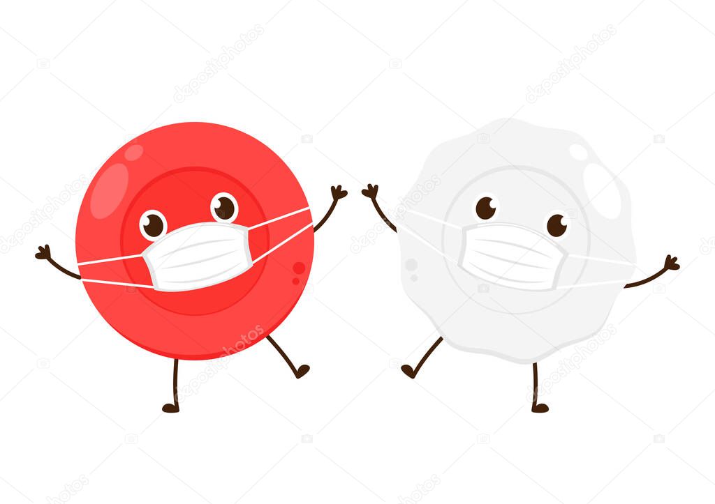Red and White blood cell character design. Red blood cell vector. Protective mask.