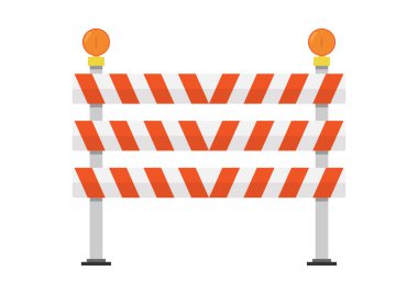 Yol bariyerleri, beyaz arkaplanda izole edilmiş inşaat vektörü altında, vektör çizimi.