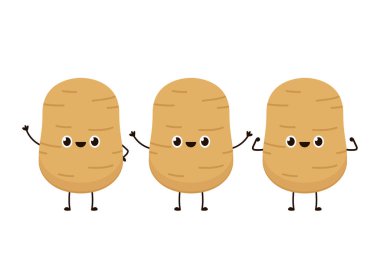 Patates karakter tasarımı. Patates vektörü. Beyaz arkaplanda patates çizgi filmi.