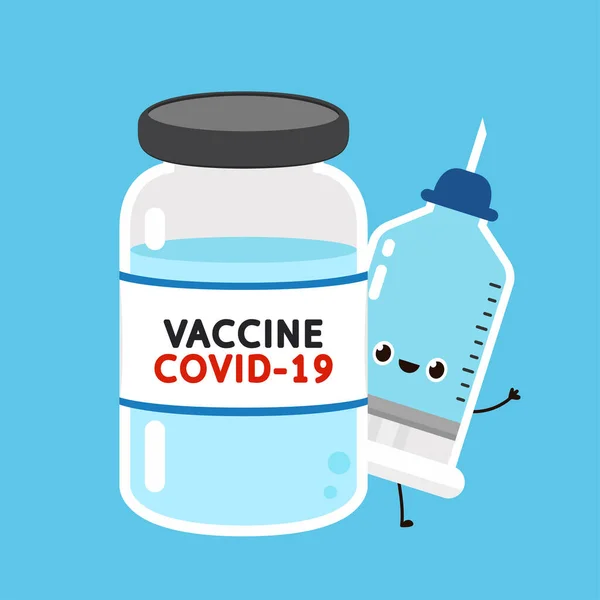 Diseño Carácter Jeringa Vacuna Covid Jeringa Vector Vacuna Virus Vacuna — Vector de stock