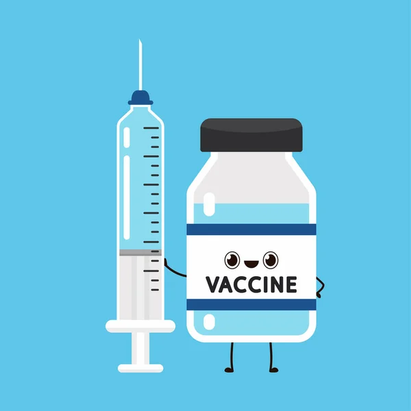 ワクチンCovid 19ベクター ワクチンウイルスCovid ボトルワクチンキャラクターデザイン — ストックベクタ