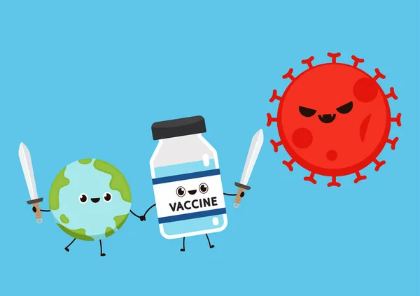 Dünya Aşı Karakter Tasarımı Covid Aşısı Şişe Aşı Virüsü Covid — Stok Vektör