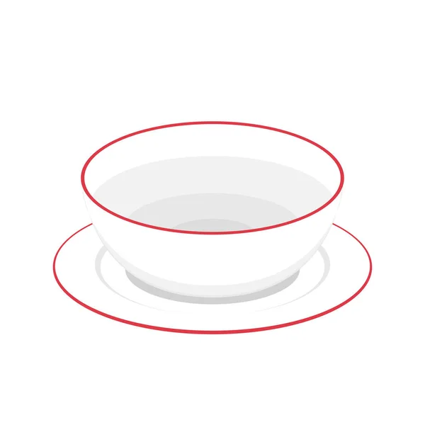 Bol Sur Vecteur Plate Bol Assiette Sur Fond Blanc — Image vectorielle