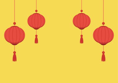 Çin Feneri vektörü. Çin yeni yıl posteri. Metin için boş alan.