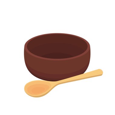 Bowl vektörü. Beyaz arka planda bovling. Kaşık ve kase vektörü.