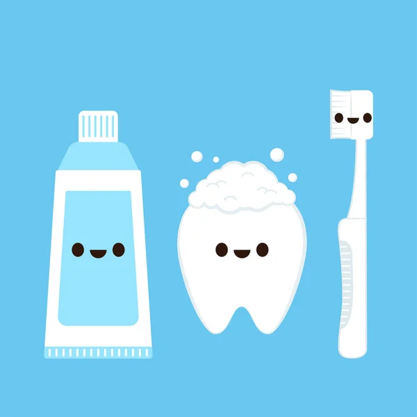 Escova Dentes Pasta Dentes Design Caracteres Dos Dentes — Vetor de Stock