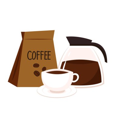 Americano kahve vektörü. Kahve fincanı ve beyaz arka planda kahve fincanı..