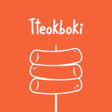 Tteokbokki Noodle vektörü. Kore yemeği. Baharatlı pirinç keki. Tteokbokki logo tasarımı.