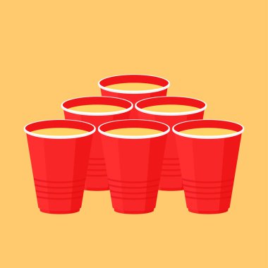 Kırmızı bira bardağı vektörü. Beyaz arkaplanda izole edilmiş kırmızı plastik bardak.