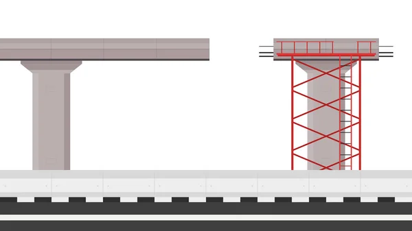 Vector Langs Weg Steigervector Brug Pilaar Bouw Brugposten Aanbouw Weghek — Stockvector