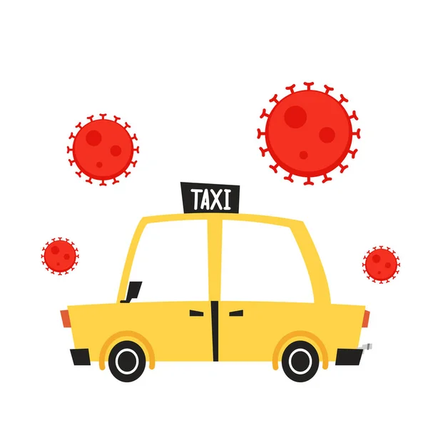 Táxi Vetor Cartoon Covid Taxi Vetor Vírus Corona — Vetor de Stock
