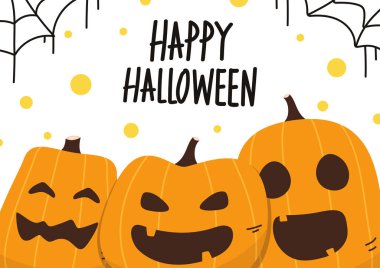 Cadılar Bayramı posteri. Balkabağı çizgi film vektörü. Cadılar Bayramı vektör geçmişi. Kabak surat..