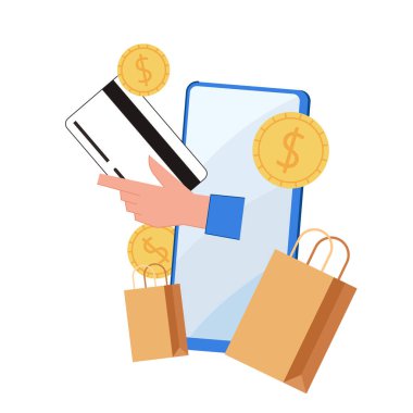 İnternetten alışveriş posteri. Duvar kağıdı. Metin için boş alan. kopyalama alanı. Kredi kartı vektörü.