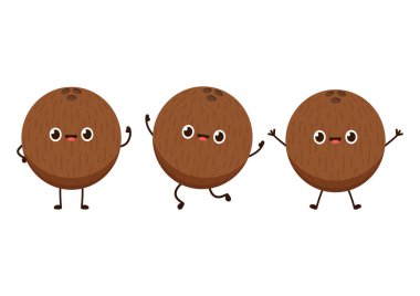 Hindistan cevizi çizgi film karakteri. Beyaz arkaplanda izole edilmiş vektör düz illüstrasyon.