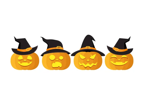 Halloween Tök Boszorkány Kalapot Visel Halloween Sütőtök Karakter — Stock Vector