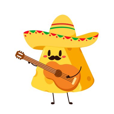 Sevimli peynir karakteri. Düz stil komik yemek simgesi. Süt emojisi vektör illüstrasyonu.