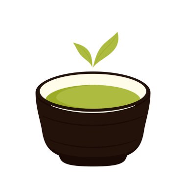 Kibrit çay logosu. Kibrit çay aksesuarları, Japon çay kasesi basit ikon vektör çizimi.