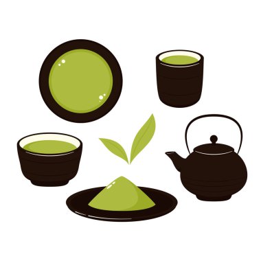 Kibrit çay logosu. Kibrit çay aksesuarları, Japon çay kasesi basit ikon vektör çizimi.