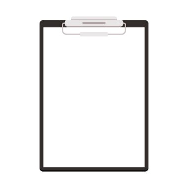 Beyaz arkaplana izole edilmiş yazı için boş beyaz kağıt içeren bir pano. Vektör çizimi. Metin için boş alan.