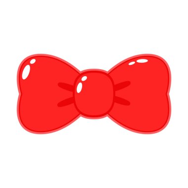 Jöle kırmızısı yay izole edildi. Çizgi film tarzında çizilmiş güzel kırmızı fiyonk.