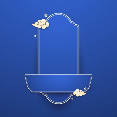 Mutlu Çin Yeni Yılı 2026. Çin yeni yıl afişi. Tebrik kartı. Kırmızı zemin üzerinde fener bulunan Çin çerçevesi.