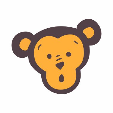 Vektör illüstrasyon maymunu kafası - beyaz arka planda izole edilmiş şirin basit bir hayvan. Düz dizaynlı karikatür portresi.