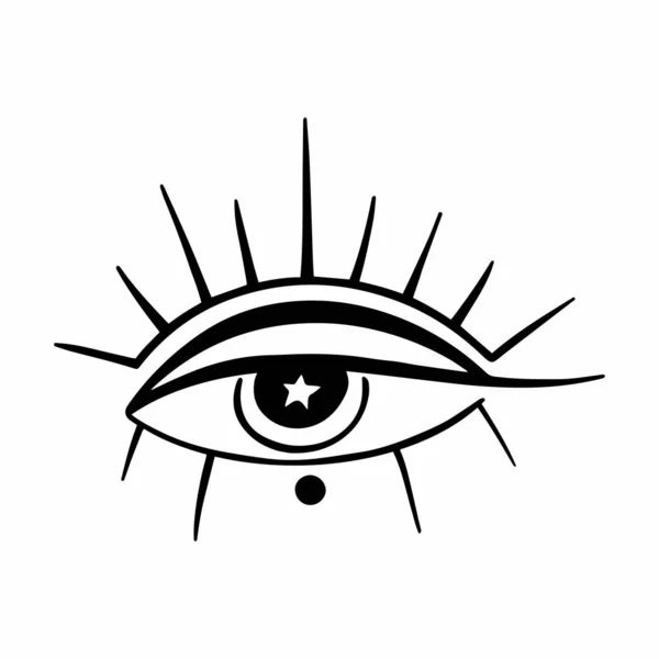 Векторне Зображення Ока Зіркою Зіниці Довгі Вії Очі Стилі Бохо — стоковий вектор
