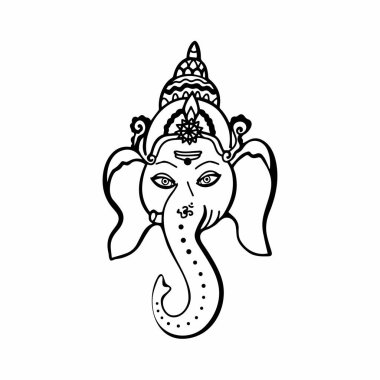 Beyaz arka planda Ganesha 'nın siyah-beyaz temsilci başkanı izole edildi. Tanrı Ganesha Hinduizm tanrısıdır, semboldür, tanrıdır..