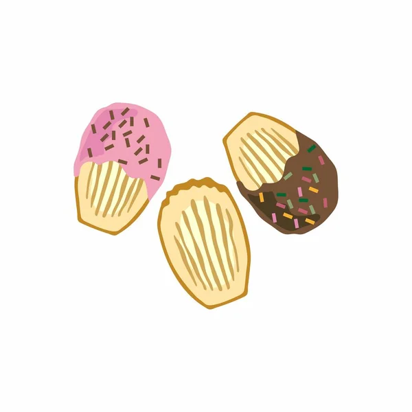 Illustration Vectorielle Des Biscuits Madeleine Chocolat Glaçure Rose Délicieuses Pâtisseries — Image vectorielle