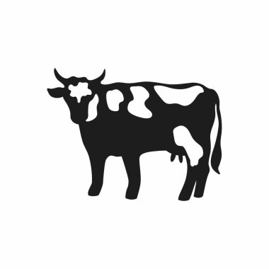 İneğin silueti. Beyaz arka planda siyah beyaz bir inek görüldü..