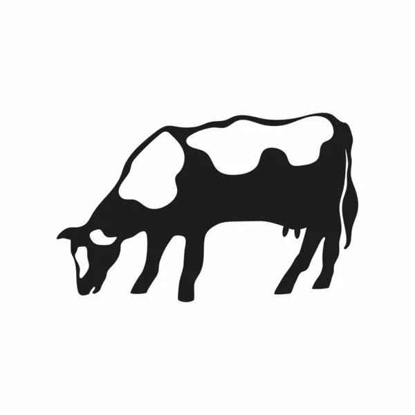 牛のシルエット 白の背景に隔離された黒と白の牛を発見 — ストックベクタ