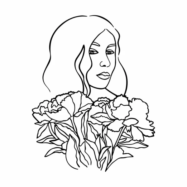 Vektorová Ilustrace Abstraktní Siluety Dívky Květinami Dívčí Tvář Portrét Avatar — Stockový vektor