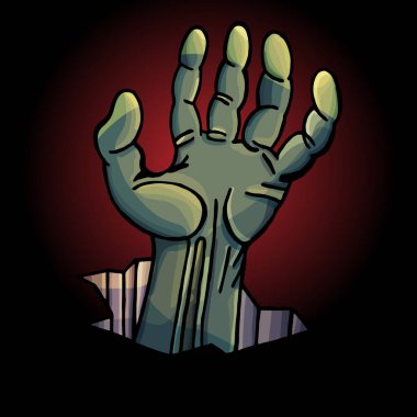 Siyah ve kırmızı arka planda yeşil zombi eli, çizgi film tarzı, korkunç, korku, çizgi roman, çocuklar için, poster, pankart, yarık, el, fırça, zombi, ölümsüz, Cadılar Bayramı, neşe