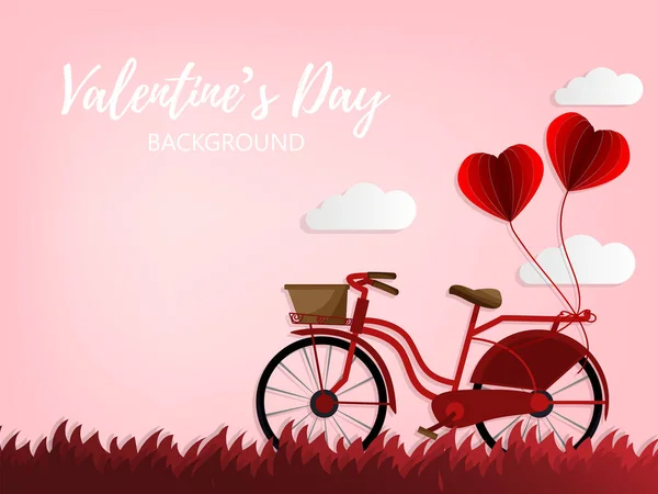 Día San Valentín Fondo Bicicleta Roja Con Par Globos Forma — Vector de stock