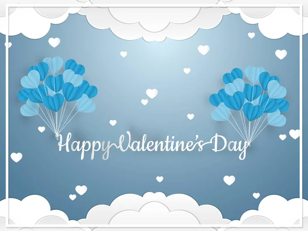 Eine Gruppe Blauer Luftballons Herzform Schwebt Mit Happy Valentines Day — Stockvektor